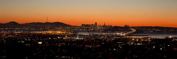 Oakland: City view at dusk, Oakland, San Francisco Bay, San Francisco, California, USA by Panoramic Images