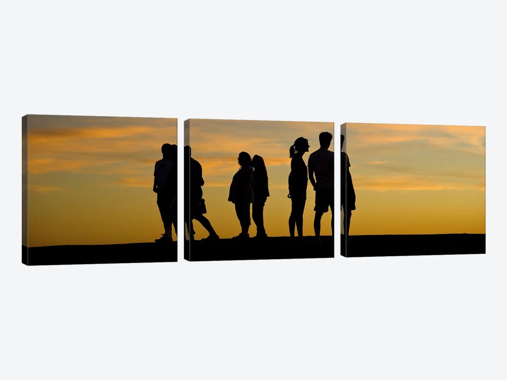 Silhouette of people on a hill, Baldwin Hills Scenic Overlook, Los Angeles County, California, USA by Panoramic Images 3-piece Art Print