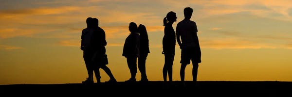 Silhouette of people on a hill, Baldwin Hills Scenic Overlook, Los Angeles County, California, USA