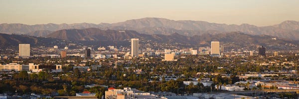 Hollywood: Buildings in a city, Miracle Mile, Hayden Tract, Hollywood, Griffith Park Observatory, Los Angeles, California, USA by Panoramic Images