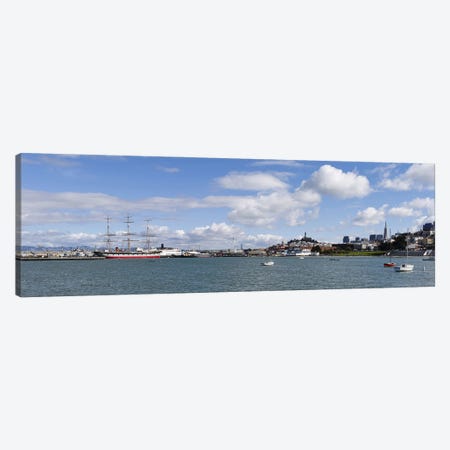 Boats in the bay, Transamerica Pyramid, Coit Tower, Marina Park, Bay Bridge, San Francisco, California, USA Canvas Print #PIM10165} by Panoramic Images Canvas Wall Art