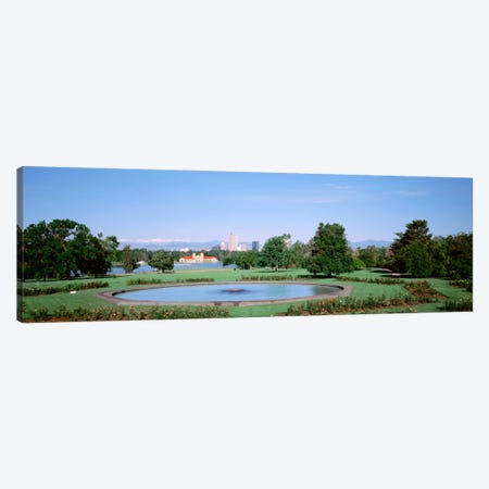 Formal garden in City Park with city and Mount Evans in background, Denver, Colorado, USA Canvas Print #PIM1016} by Panoramic Images Canvas Print