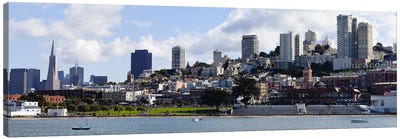 Buildings at the waterfront, Transamerica Pyramid, Ghirardelli Building, Coit Tower, San Francisco, California, USA Canvas Art Print - San Francisco Skylines