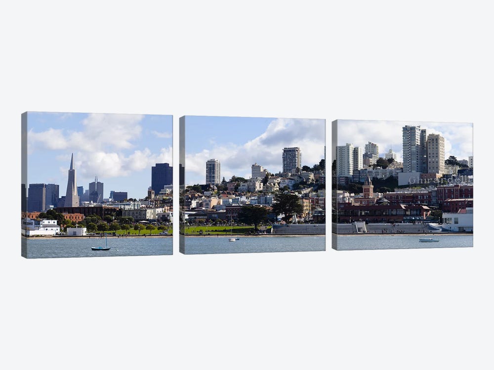 Buildings at the waterfront, Transamerica Pyramid, Ghirardelli Building, Coit Tower, San Francisco, California, USA by Panoramic Images 3-piece Art Print