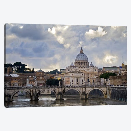 Arch bridge across Tiber River with St. Peter's Basilica in the background, Rome, Lazio, Italy Canvas Print #PIM10178} by Panoramic Images Canvas Artwork