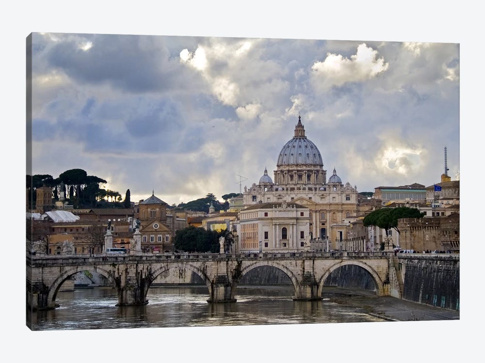 Arch bridge across Tiber River with St. Peter's Basilica in the background, Rome, Lazio, Italy by Panoramic Images 1-piece Canvas Artwork