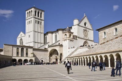 Tourists at a church, Basilica of San Francesco D'Assisi, Assisi, Perugia Province, Umbria, Italy by Panoramic Images metal wall art