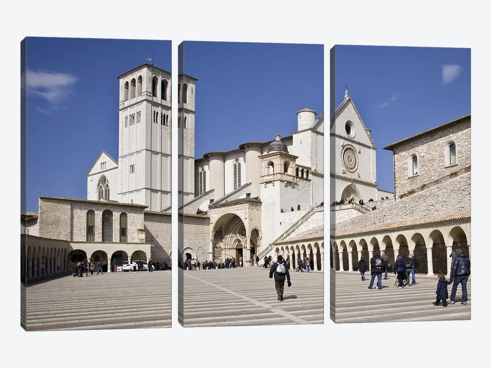 Tourists at a church, Basilica of San Francesco D'Assisi, Assisi, Perugia Province, Umbria, Italy by Panoramic Images 3-piece Canvas Print