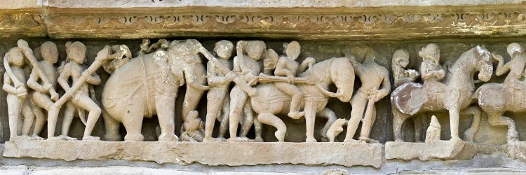 Sculptures detail of a temple, Khajuraho, Chhatarpur District, Madhya Pradesh, India