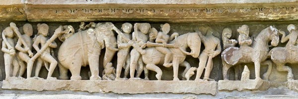Sculptures & Statues: Sculptures detail of a temple, Khajuraho, Chhatarpur District, Madhya Pradesh, India by Panoramic Images