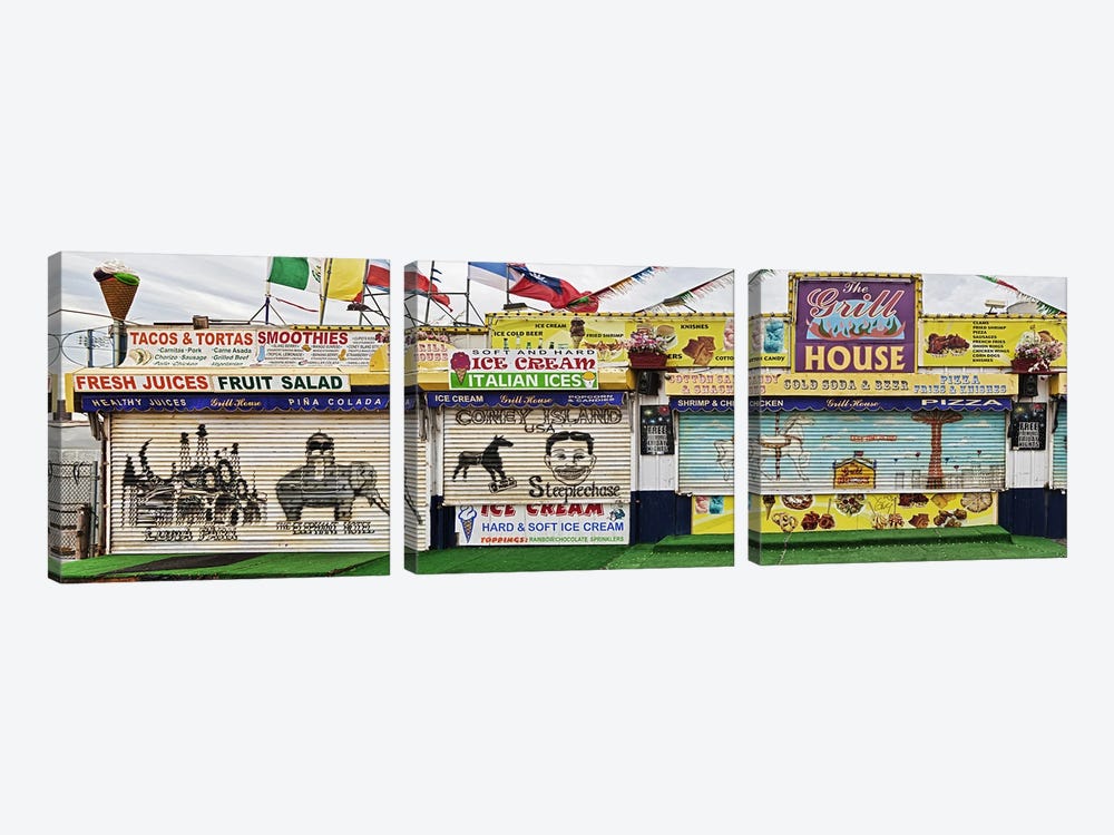 Old Store Front along Riegelmann Boardwalk, Long Island, Coney Island, New York City, New York State, USA by Panoramic Images 3-piece Canvas Wall Art