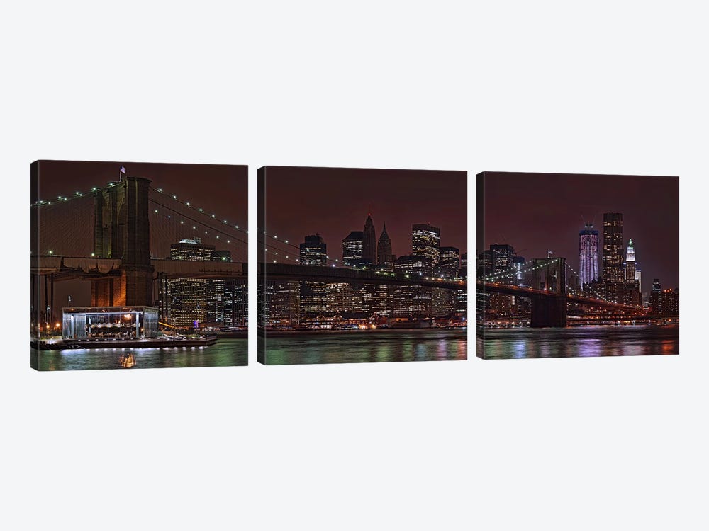 Jane's Carousel at the base of the bridge, Brooklyn Bridge, Manhattan, New York City, New York State, USA 2011 by Panoramic Images 3-piece Canvas Print