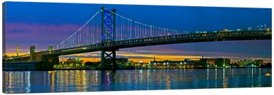 Suspension bridge across a river, Ben Franklin Bridge, River Delaware, Philadelphia, Pennsylvania, USA Canvas Art Print - Philadelphia Art