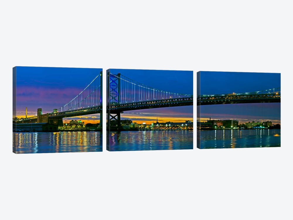 Suspension bridge across a river, Ben Franklin Bridge, River Delaware, Philadelphia, Pennsylvania, USA by Panoramic Images 3-piece Canvas Art