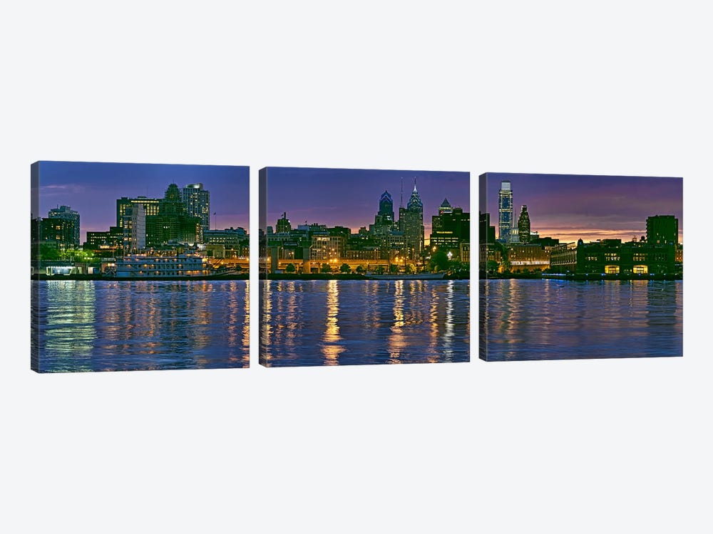 Buildings at the waterfront, River Delaware, Philadelphia, Pennsylvania, USA by Panoramic Images 3-piece Canvas Print