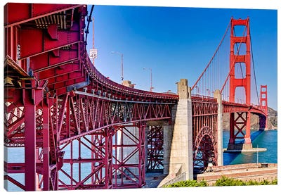 High dynamic range panorama showing structural supports for the bridge, Golden Gate Bridge, San Francisco, California, USA Canvas Art Print - Golden Gate Bridge