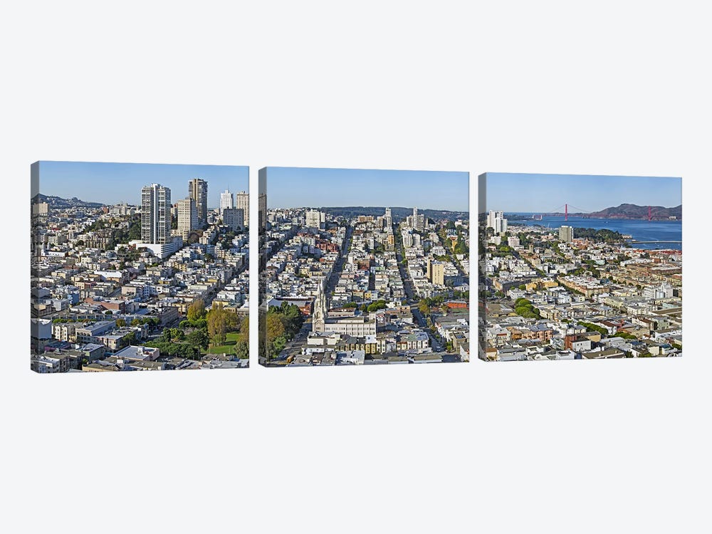 High angle view of a cityCoit Tower, Telegraph Hill, San Francisco, California, USA by Panoramic Images 3-piece Canvas Art