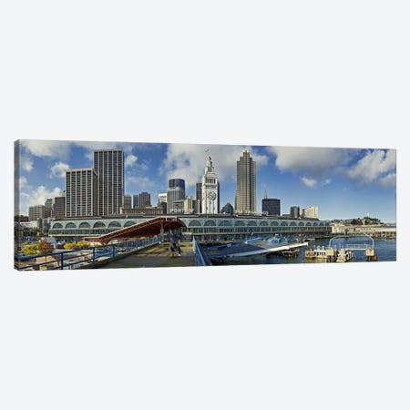 Ferry terminal with skyline at portFerry Building, The Embarcadero, San Francisco, California, USA Canvas Print #PIM10246} by Panoramic Images Art Print