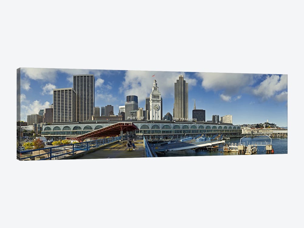 Ferry terminal with skyline at portFerry Building, The Embarcadero, San Francisco, California, USA by Panoramic Images 1-piece Art Print