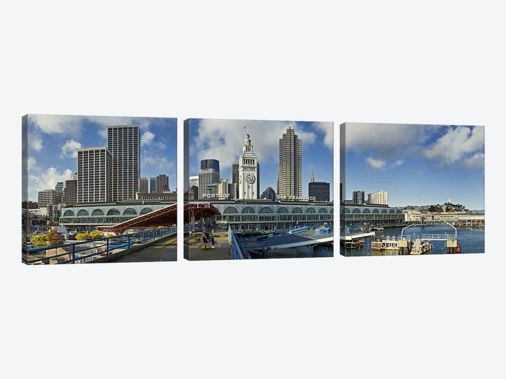 Ferry terminal with skyline at portFerry Building, The Embarcadero, San Francisco, California, USA by Panoramic Images 3-piece Art Print