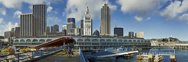 U.S. Cities: Ferry terminal with skyline at portFerry Building, The Embarcadero, San Francisco, California, USA by Panoramic Images