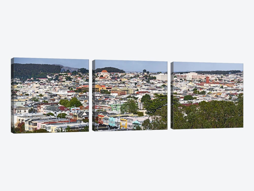 High angle view of colorful houses in a city, Richmond District, Laurel Heights, San Francisco, California, USA by Panoramic Images 3-piece Canvas Art