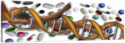 DNA surrounded by pills Canvas Art Print - Science Art