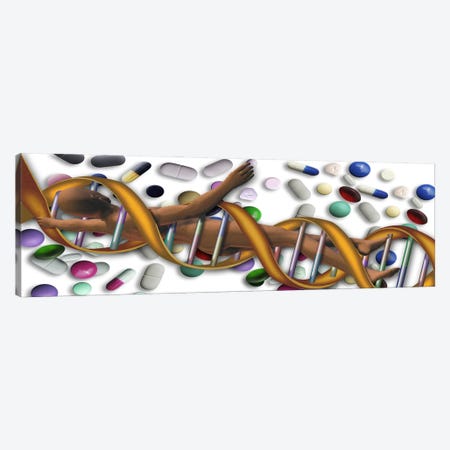 DNA surrounded by pills Canvas Print #PIM10255} by Panoramic Images Canvas Wall Art