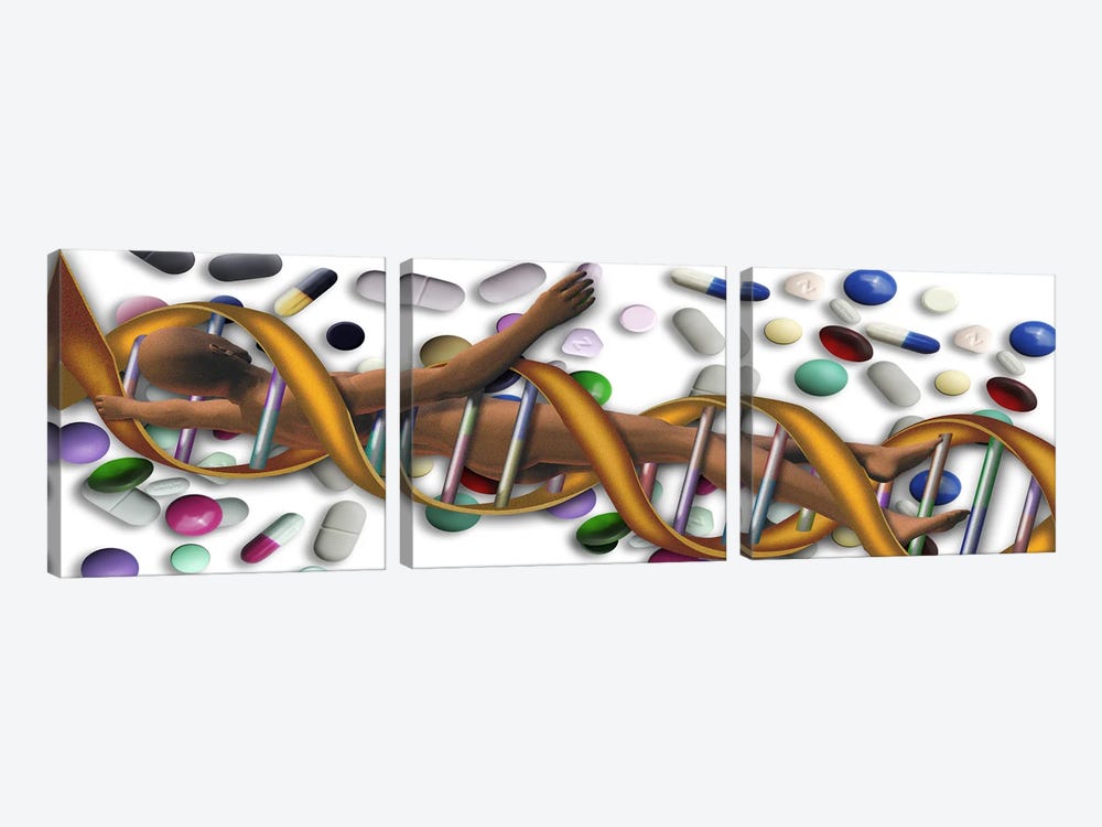 DNA surrounded by pills by Panoramic Images 3-piece Art Print