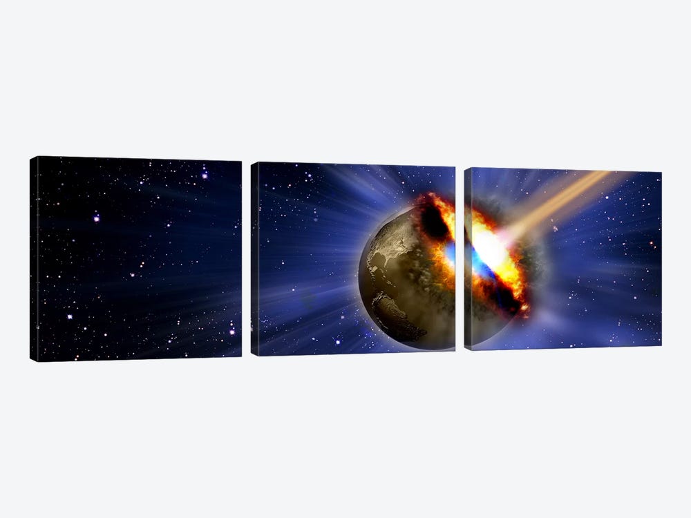 Comet hitting earth by Panoramic Images 3-piece Canvas Print