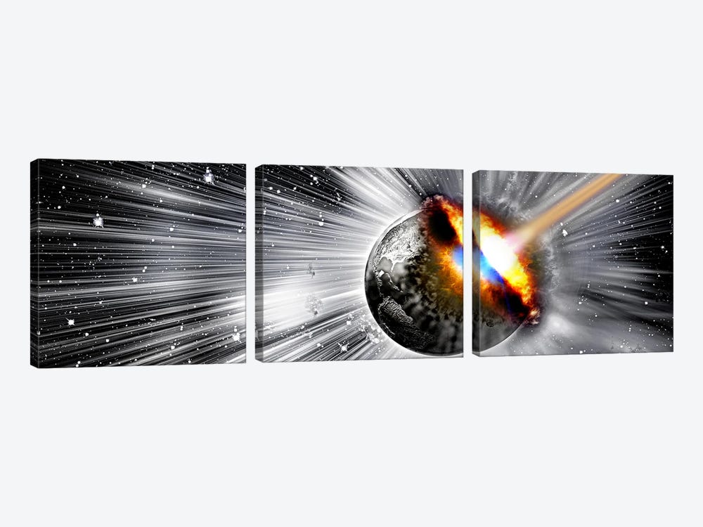 Earth hit by comet by Panoramic Images 3-piece Canvas Artwork