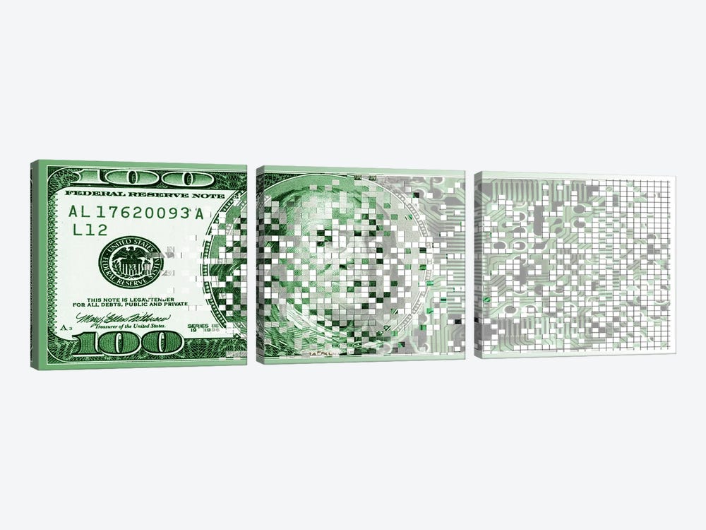 One Hundred Dollar Bill turning digital by Panoramic Images 3-piece Art Print