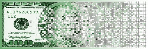 Money: One Hundred Dollar Bill turning digital by Panoramic Images