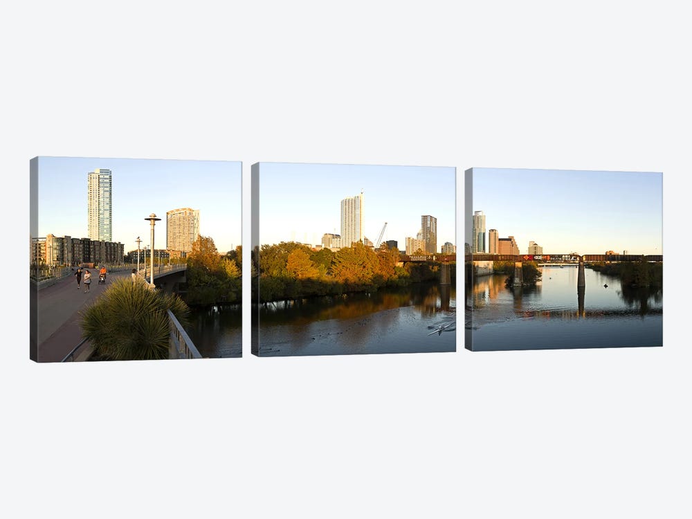 Skyscrapers in a city, Lamar Street Pedestrian Bridge, Austin, Texas, USA by Panoramic Images 3-piece Canvas Print