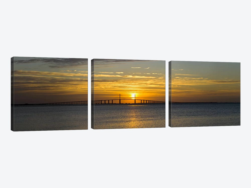 Sunrise over Sunshine Skyway Bridge, Tampa Bay, Florida, USA by Panoramic Images 3-piece Canvas Wall Art