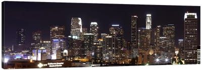 Buildings lit up at night, Los Angeles, California, USA 2011 Canvas Art Print - Building & Skyscraper Art