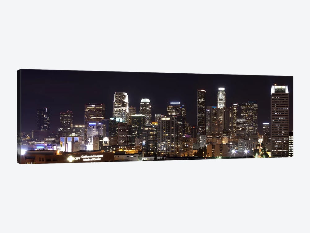 Buildings lit up at night, Los Angeles, California, USA 2011 by Panoramic Images 1-piece Canvas Artwork