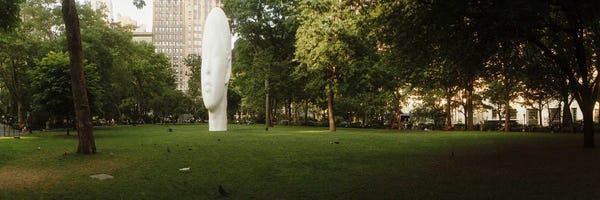 Wisconsin: Large head sculpture in a park, Madison Square Park, Madison Square, Manhattan, New York City, New York State, USA by Panoramic Images