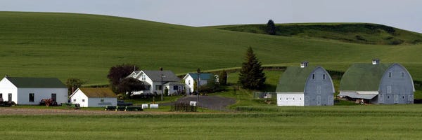 Washington: Farm with double barns in wheat fields, Washington State, USA by Panoramic Images