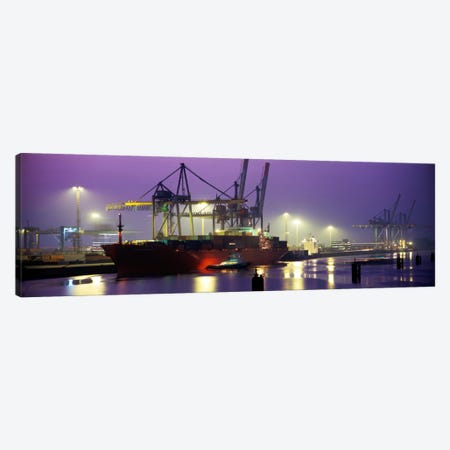 Illuminated Port At Night, Hamburg, Germany Canvas Print #PIM1030} by Panoramic Images Canvas Artwork