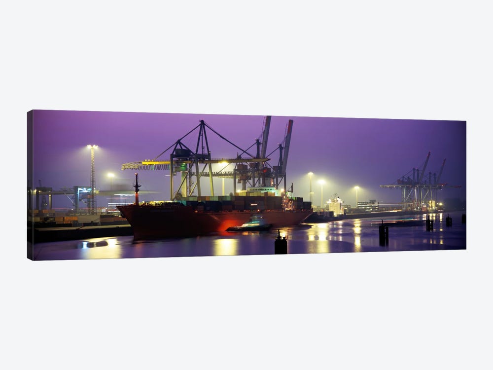Illuminated Port At Night, Hamburg, Germany by Panoramic Images 1-piece Art Print