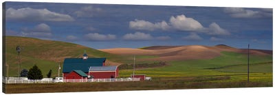 Barn and fields, Palouse, Colfax, Washington State, USA Canvas Art Print - Barns