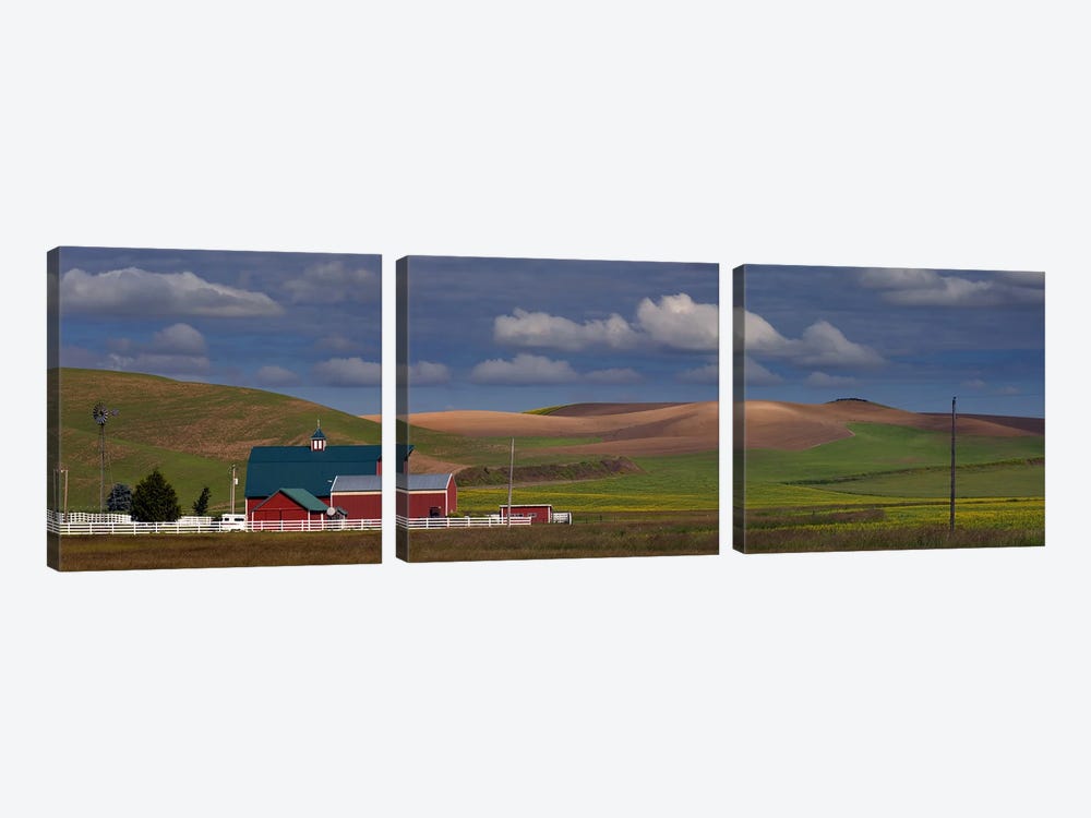 Barn and fields, Palouse, Colfax, Washington State, USA by Panoramic Images 3-piece Canvas Art Print