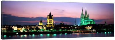 Great St. Martin & Cologne Cathedral At Dusk, Cologne, Germany Canvas Art Print - Germany Art