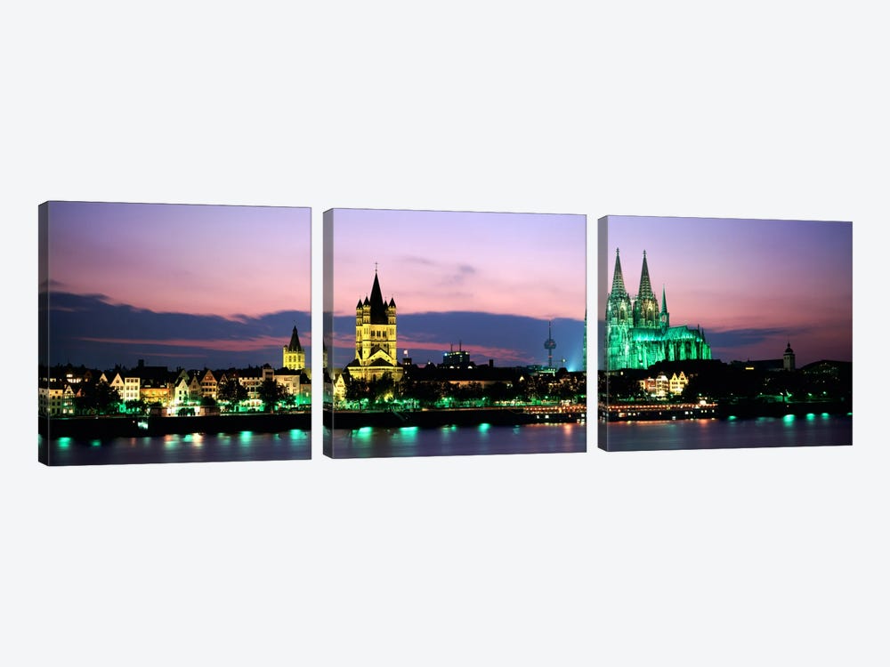 Great St. Martin & Cologne Cathedral At Dusk, Cologne, Germany 3-piece Canvas Artwork