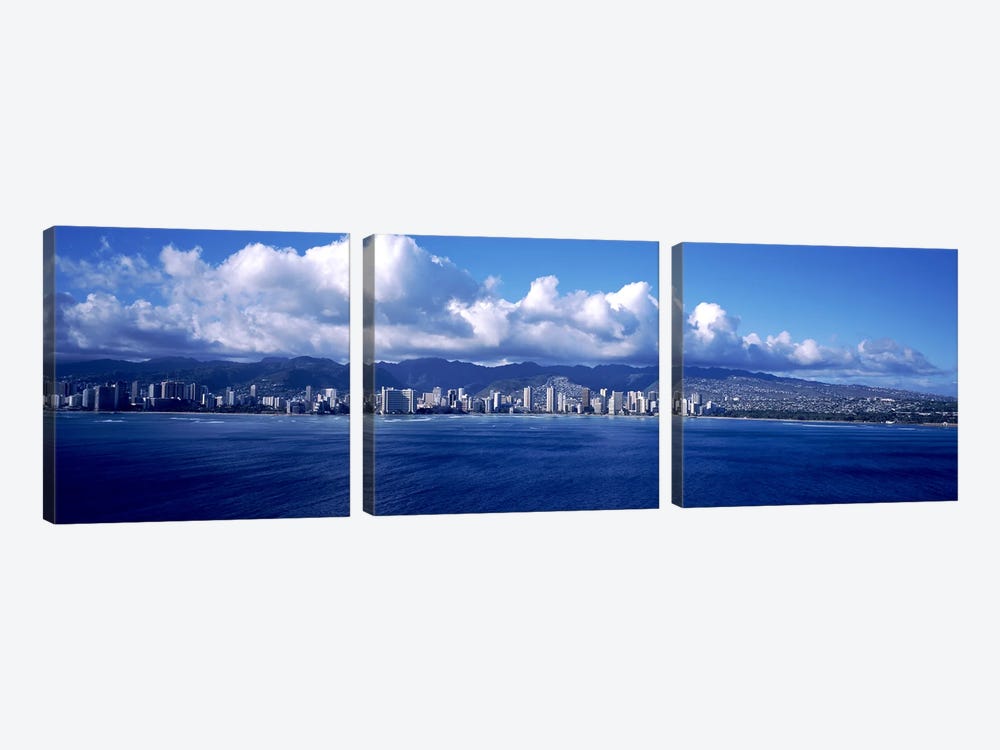 City at the waterfront, Waikiki, Honolulu, Oahu, Hawaii, USA by Panoramic Images 3-piece Art Print