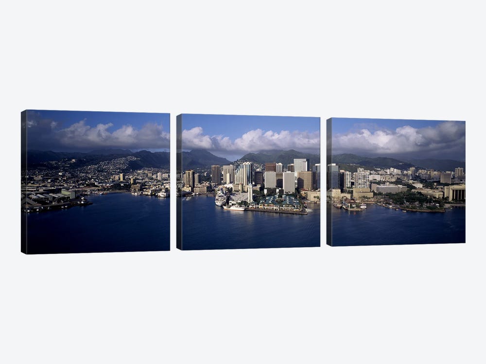 Buildings at the waterfront, Honolulu, Hawaii, USA by Panoramic Images 3-piece Canvas Art