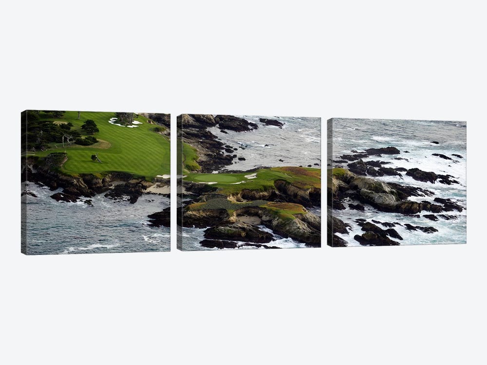 Golf course on an islandPebble Beach Golf Links, Pebble Beach, Monterey County, California, USA by Panoramic Images 3-piece Canvas Art