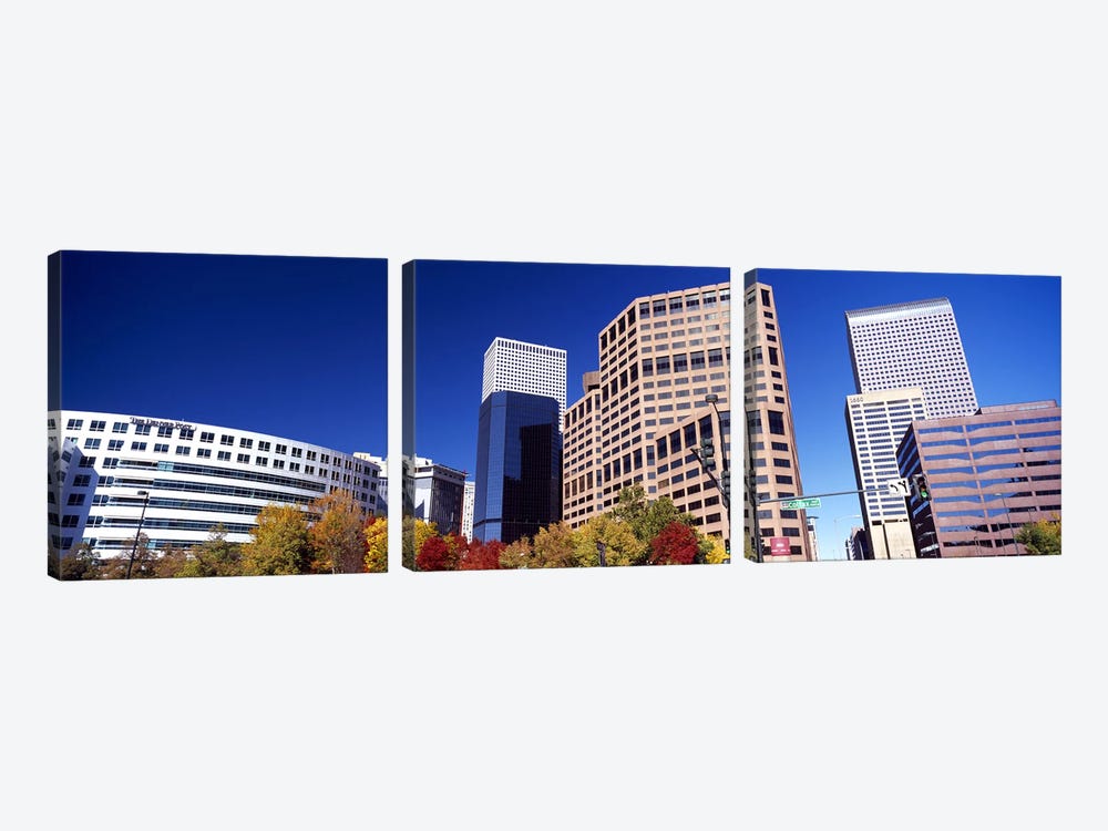 Low angle view of skyscrapers, Downtown Denver, Denver, Colorado, USA 2011 by Panoramic Images 3-piece Art Print