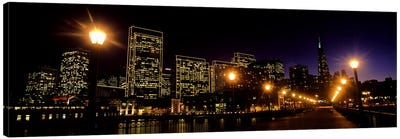 Buildings at the waterfront lit up at night, San Francisco, California, USA #6 Canvas Art Print - Night Sky Art